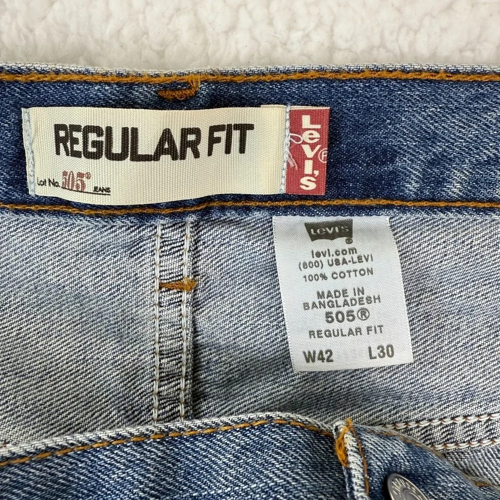 Levi's 505 Regular Fit Jeans Men W42 L30 Blue Denim Straight Leg‎ Classic